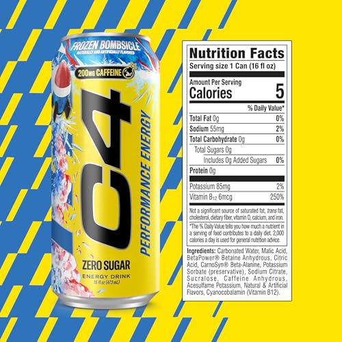 Image of C4 Energy Carbonated Zero Sugar Energy Drink, 200mg Caffeine Frozen Bombsicle, 16 Fl Oz (Pack of 12)
