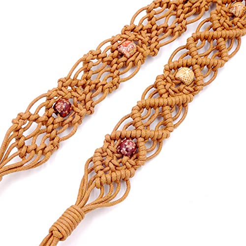 Waist Belt, Beads Decors Bohemian Waist Belt Women Elastic Belt Ethnic Braided Belt Thin Waistband Brown Waist Rope3