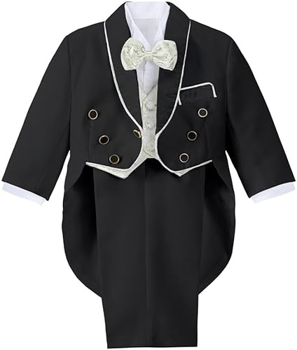 Lito Angels Traje de esmoquin clásico jacquard para bebé, trajes formales traje de boda, 5 piezas, 015