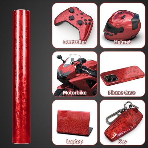 Image of Lypumso Forged Carbon Fiber Vinyl Wrap, Gloss Holographic Chrome Mirror Car Wrap Vinyl DIY Auto Sticker Decal Film Sheet with Bubble Free Air Release (Red, 1ft x 10ft)