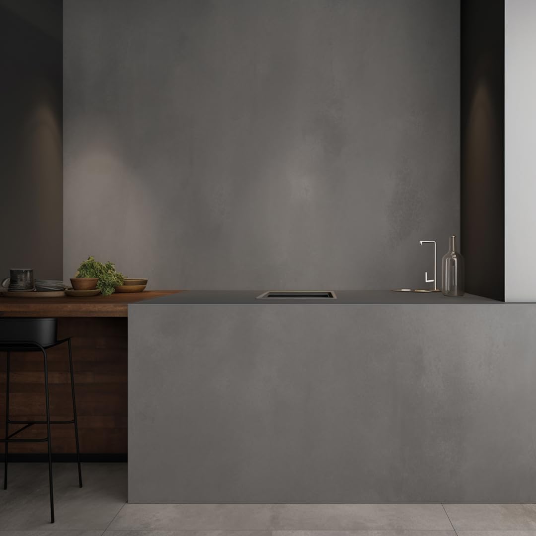 Béton Ciré Gris Kit 5m² finit - HARD ROCK - 2 couches de 5m² - Prêt à l'Emploi - Imperméable - Adhérence sur Tout Support - Intérieur et Extérieur - Instructions incluses - 132-3 - ASH - BARBOUILLE