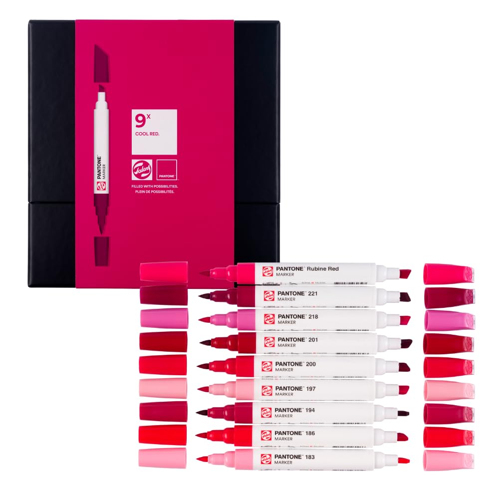 Talens | Pantone Marker Set van 9 Blue Green | Duo-Tip Pen met Brush en Bijtelpunt | Gepigmenteerde Inkt op Waterbasis in Pantone Kleuren Talens | Pantone Marker Set van 9 Blue Green | Duo-Tip Pen met Brush en Bijtelpunt | Gepigmenteerde Inkt op Waterbasis in Pantone Kleuren