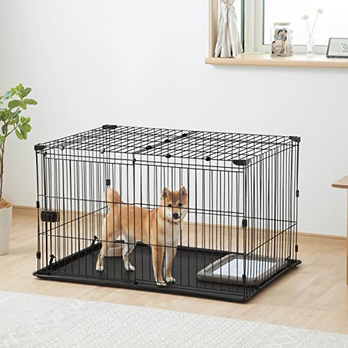 Iris Ohyama Welpenauslauf mit abschließbarer Tür und Dach, Katzengehege, H66cm, Braun, Hundebox, Für Outdoor, Indoor, Welpenlaufstall, Hundezaun, Welpenzaun, Laufstall Hund, STS-1200TY