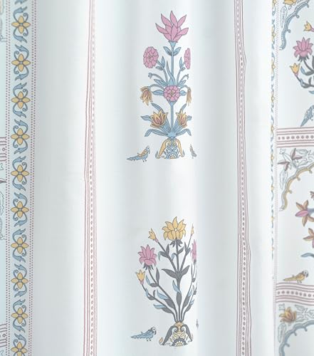 Image of Tranquebar Curtain Co. Window Curtains 5 Feet, 60-65% Room Darkening, Pink Floral Print, Cotton Curtains for Window, Cotton Curtains 5 Feet Long Set of 2, BackTabs, Sashi (152 cm) - Set of 2