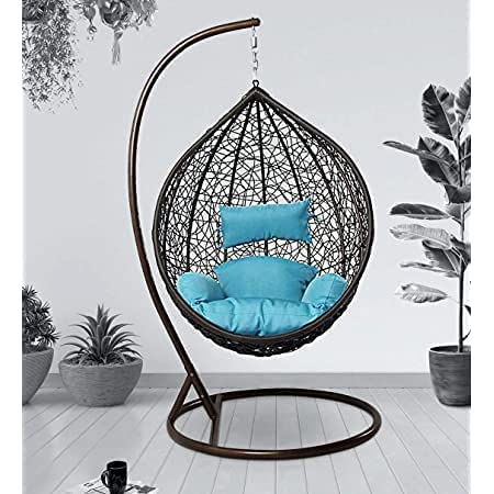 Image of Swingzy Cushion for Hanging Basket Chair Swing /Outdoor Egg Swing Chair - Soft Jhula Seat Padded Pillow With Polyester Cloth (Blue)