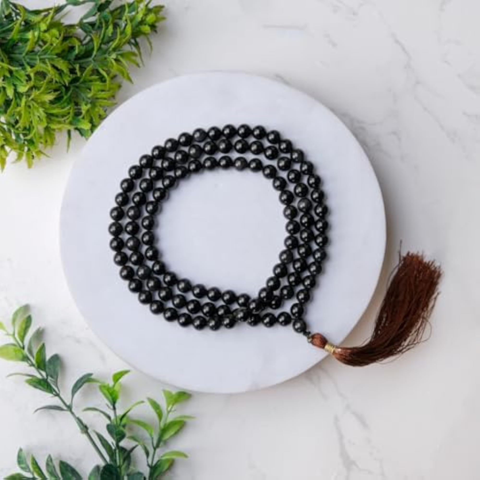 Natural Obsidian Healing Crystal Mala, 34 Inch, 108 Beads