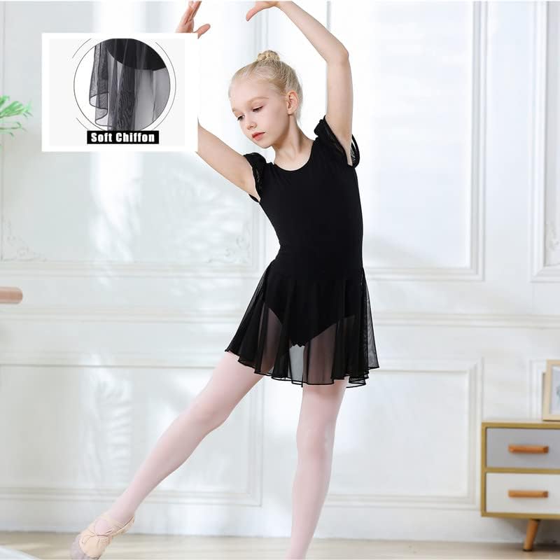Image of DIPUG Ballet Leotards for Girls Ballet Leotard with Skirt Toddler Dance Leotards Flutter Sleeve and Criss-Cross Back