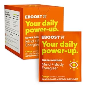 EBOOST Energy Drink & Electrolyte Powder, 20 Packets – Super Powder Orange with No Added Sugar – Essential Blend of Vitamins, Nootropics & Natural Caffeine and Hydration – Pre & Post Workout