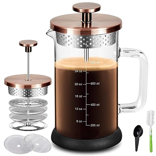 YMMIND French Press Coffee Maker 34 Ounce Espresso Tea Coffee Maker with 4 Filters System, Stainless...