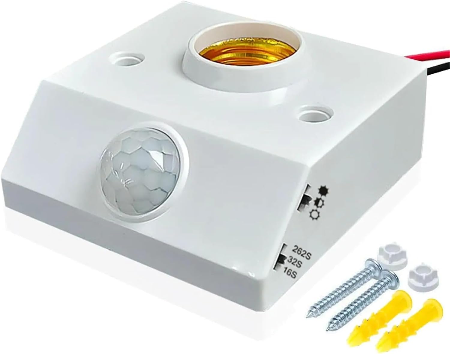 PIR Motion Sensor Light Socket Adapter, E27 Bulb Holder with Auto On/Off Switch, 85-265V AC, Easy Twist Installation