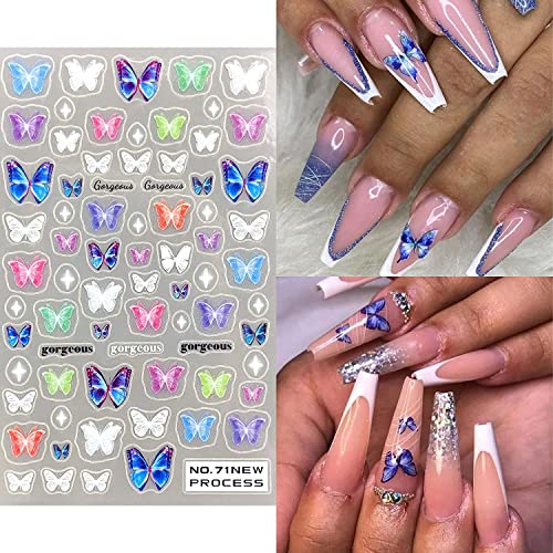6Sheets Flowers Nail Art Stickers, Spring Summer 3D Self-Adhesive Butterfly Nail Decals, Daisy Heart Diy Nail Accessories Acrylic Nail Decoration For Women #TOP3