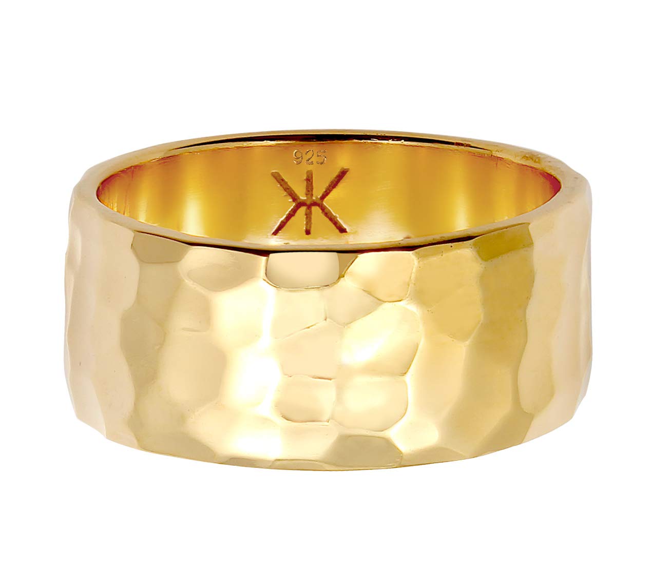 Kuzzoi Herrenring vergoldet Hammerschlag Design Bandring 10 mm 925 Silber