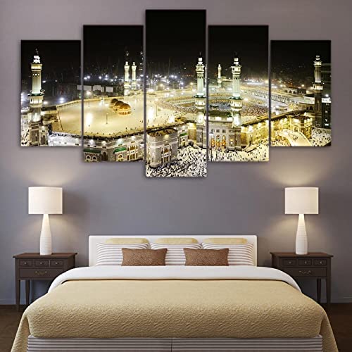 ZIORO Paintings Moderne decoratie Poster 5 Stuk Canvas prints Wall Art Picture prints HD prints Foto's Islamitische Moslim Saoedi-Arabië Moskee （Frameless）