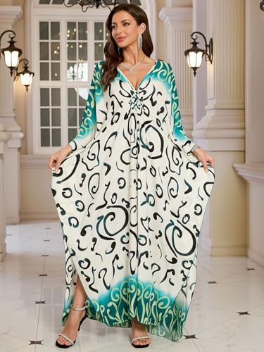Image of KEYLORTING Plus Size Kaftan Dress Women, African Moo Moo Print Caftan, Batwing Dress, Beach Cover Up for Party and Loungewear