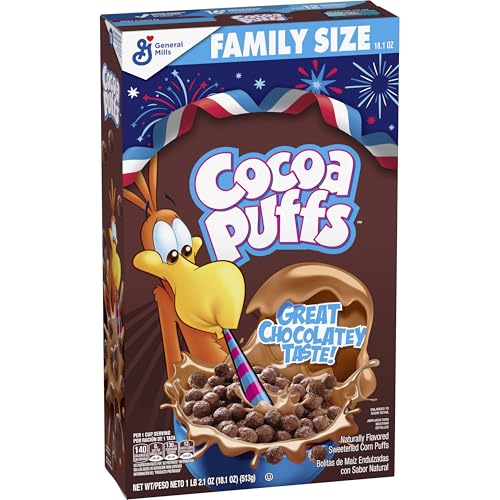 Cocoa Puffs, Chocolatey Breakfast Cereal, Made with Whole Grain, Family Size, 18.1 oz