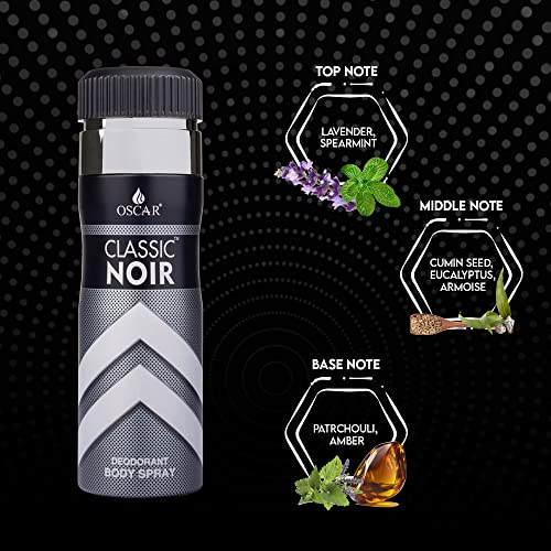 Image of OSCAR CLASSIC NOIR Long Lasting, Premium and Skin Friendly Deodorant Body Spray For Unisex, 200 ML