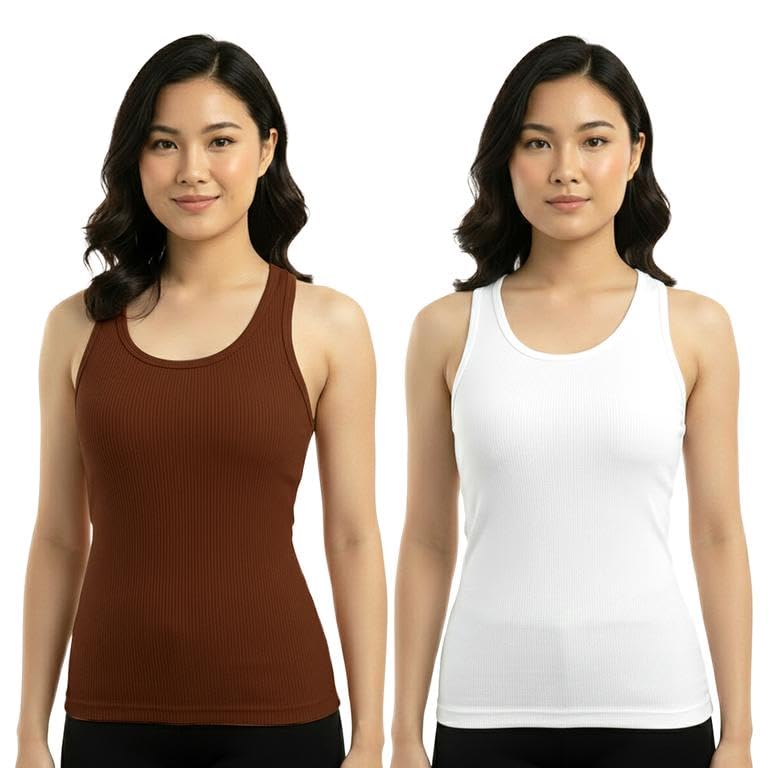 Women Cotton Blend Tank Top Designed for Sports Wear and Active Movement with U Neck Pattern | Stretchable and Breathable Fabric (Pack of 2)-image-7