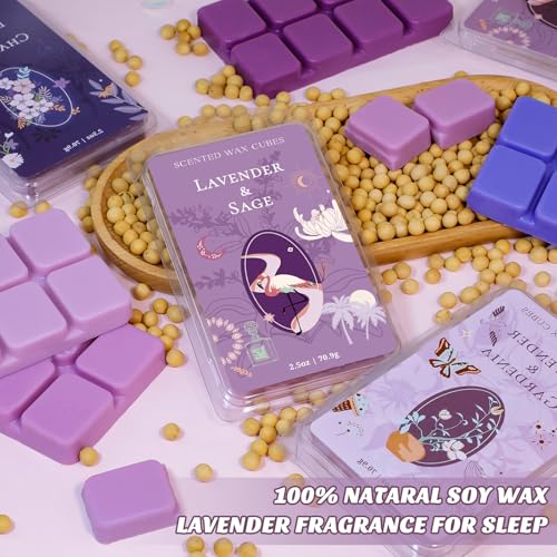 Image of SCENTORINI Wax Melts, Wax Cubes Strong Scent, Lavender Scented for Sleep | Natural Relax Soy Wax Melts for Warmer, 70g * 8-Pack, 2 * Lavender & Gardenia, Sage, Chamomile, Sandalwood
