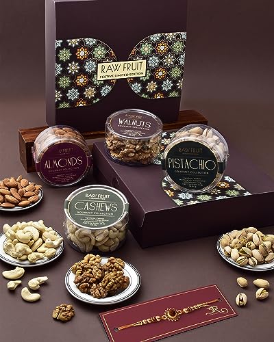 Image of Rakhi For Brother Dry Fruits Combo For Brother Single Rakhi Gift Hamper Small Pet Jars Pack Of 4 Dry Fruits Cashew Walnut Almond Pista