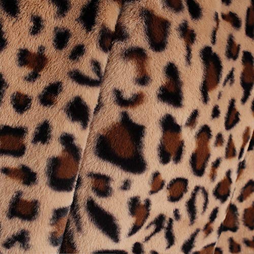Pervobs Women Leopard Coat Winter Hoodie Faux Fur Long Sleeve Cardigan Jacket Outwear Coat(US:14, Brown)