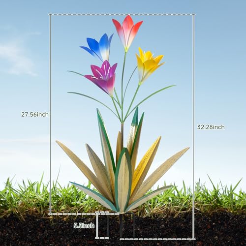 Image of TOMBABY 32.28 Inch Metal Agave Plant Outdoor Decoration Lily Mexican Yard Art Garden Gift Home Decor Hand Painted Metal Agave Garden Yard Statue (2pc, Grass Green)