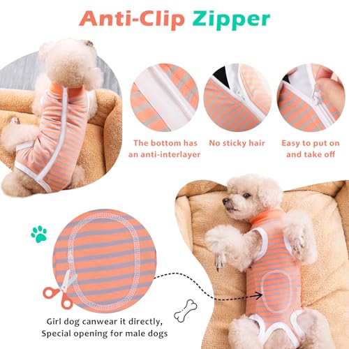 Image of Dog Surgery Recovery Suit After Spay with Dog Bandana,Female Male Dog Onesie After Surgery,Anti Licking Abdominal Wound Neuter Recovery Suit,Dog Cone Alternative After Surgical-Orange Gray Stripe,XL
