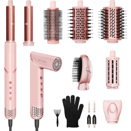 Dryhsip Cepillo Secador, Moldeador flexible 8 en 1, Rizador Automático, Cepillo Plano, Difusor y Tenacilla, Herramienta de Peluquería para Ondas, Alisado, Volumen, Secado y Peinados, set Viaje Regalo