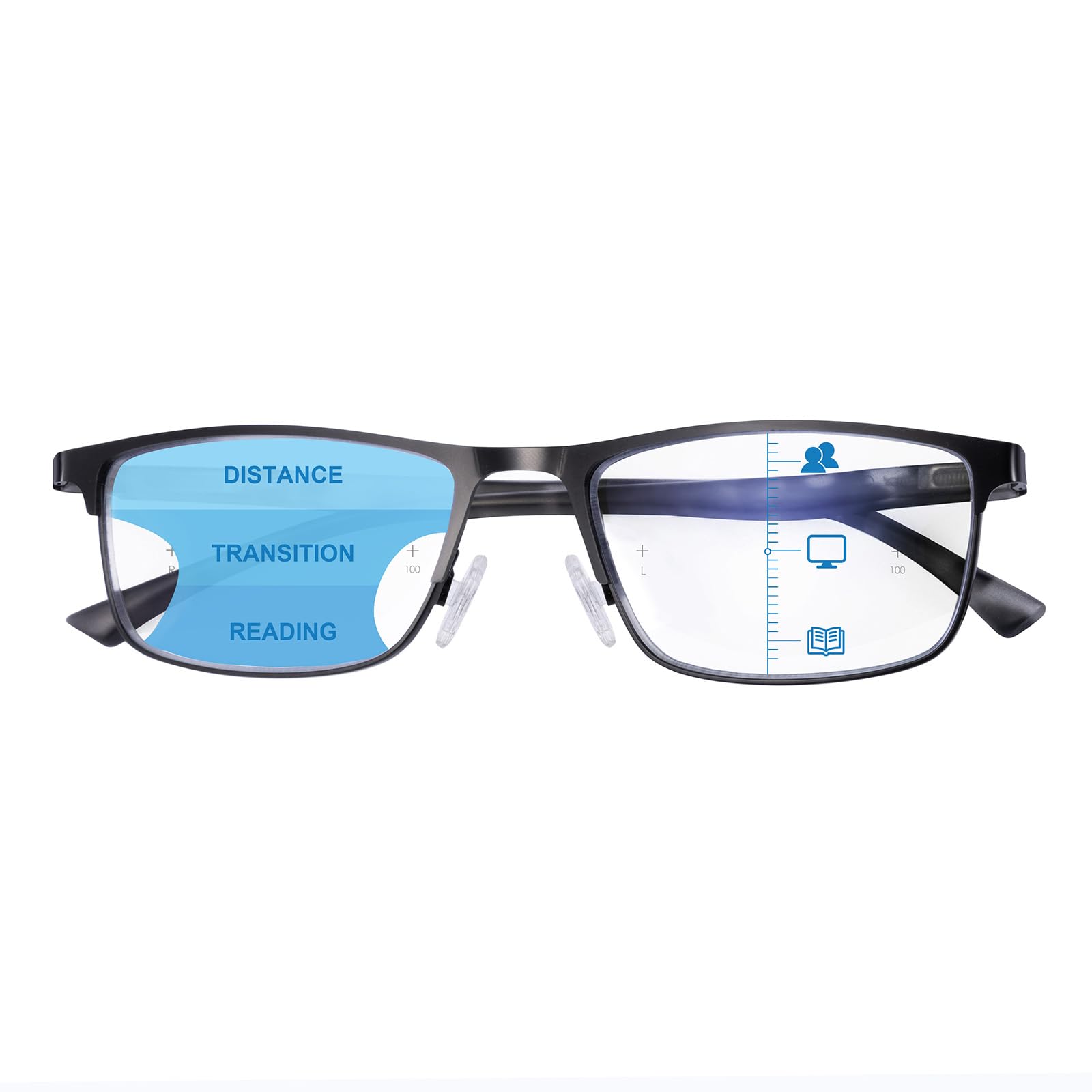 SKYWAYProgressive Multifocal Reading Glasses Mens, Metal Frame Lightweight Blue Light Blocking Multifocus Computer Readers with Spring Hinge