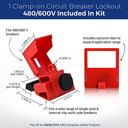 Image of Brady Breaker Lockout Tagout Electrical Loto Kit. 120 /277V to 480 /600V Circuit Lock Outs. Set Includes 1 Red Safety Padlock, Hasps, Tags. Devices for Station Refill - 153669