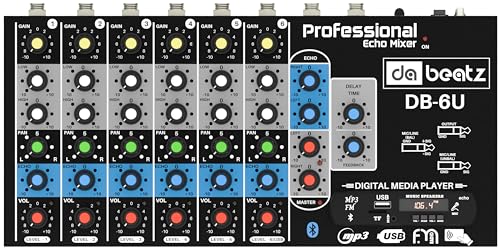 Image of da.beatz. 6-Channel Stereo Echo DJ Sound DJ Mixer with USB and Bluetooth for Parties, Stage Effects, Weddings, Diwali Giving Your Occasion an Impressive Output. (Black) (DB-6 USB)