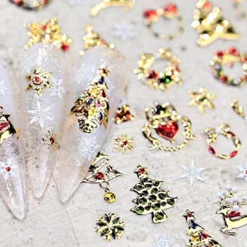 Image of 5D Embossed Christmas Nail Stickers for Nails Art Gold Xmas Tree Nail Art Stickers Elk Snowflake Nail Decals Self-Adhesive Garland Nails Decals for Women Manicure Supplies Accessories