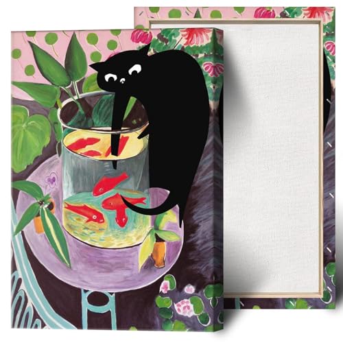Affiche de Chat Noir Amusante Matisse Poisson Rouge Tableau Mural Retro