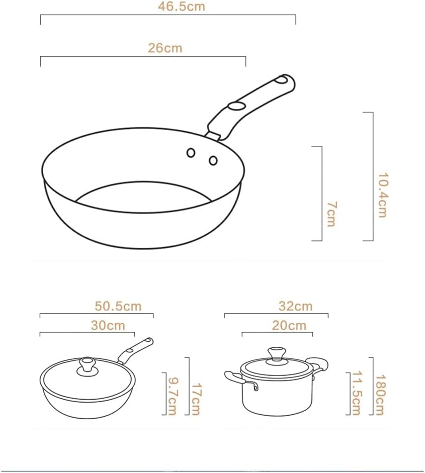 JSEIAJB 3 Piece Cookware Set Household Pot Wok Frying Soup Nonstick Kitchen Pot Set Combination Pot Pot Pot Soup Pot