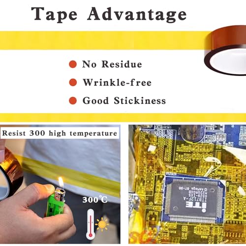 Image of High Temperature Tape Heat Resistant Adhesive Transfer Tape Heat Vinyl Thermal Sublimation Press Tape No Residue Electronics Soldering Circuit Board 10mm X 33m 108ft 2 Rolls