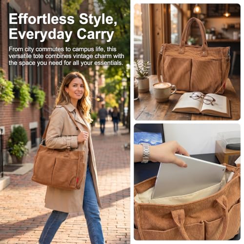 Bolso tote de pana para mujer con cierre y correas fijas miniatura 5