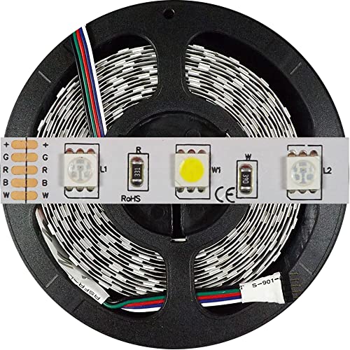 Mondo Strisce Led: Bobina da 5 metri RGB + Bianco Freddo 6000k (RGB+W), 300Led, 60 Watt(Totali), 5.000 Lumen(Totali) 12V RGBW. Striscia Led Strip ip20