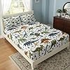 QOOMO Dinosaur 4 Piece Kids Sheet Full Size,Jurassic Dinosaur Bedding Sheet Set,Boys Printed Flat Sheet Fitted Sheet with 16" Deep Pocket,100% Microfiber Ultra Soft and Skin Friendly #1