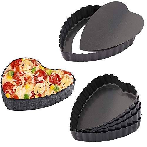 Mini Tart Pan consisting of 6 non-stick 4-inch heart-shaped quiche pans with a removable bottom egg pan pan used for desserts muffin molds cake baking and used in the kitchen Cooking and baking