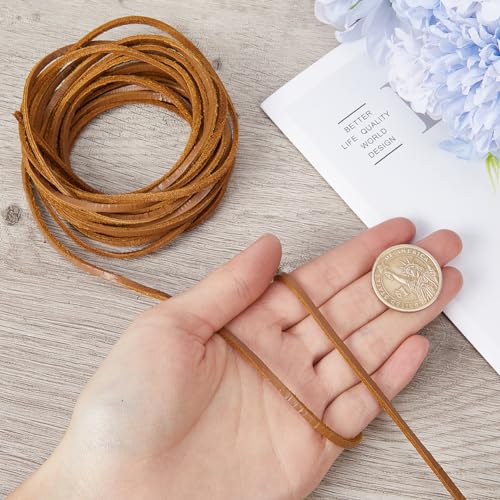 GORGECRAFT 5m Genuine Leather String 3mm Wide Flat Leather Cord 2mm Thick Cowhide Rope Braiding Thread for DIY Crafts Necklace Bracelets Anklet Keychains Boot Lace Jewelry Making Supplies - Image 3