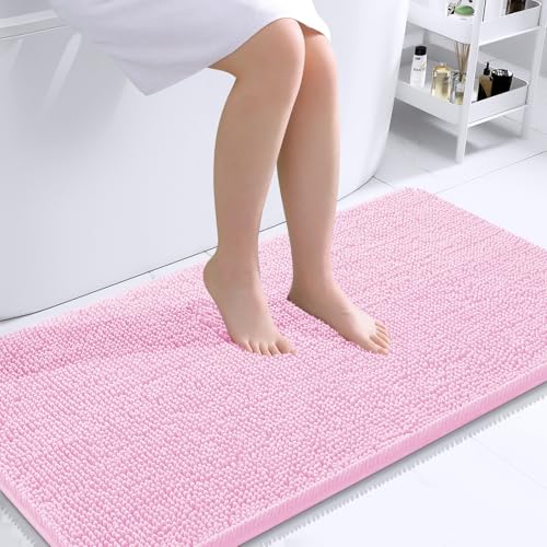 Image of OLANLY Large Bathroom Rugs 40x24, Extra Soft Absorbent Chenille Bath Rugs, Rubber Backing Quick Dry, Machine Washable Bath Mats for Bathroom Floor, Tub and Shower, Home Decor Accessories, Pink