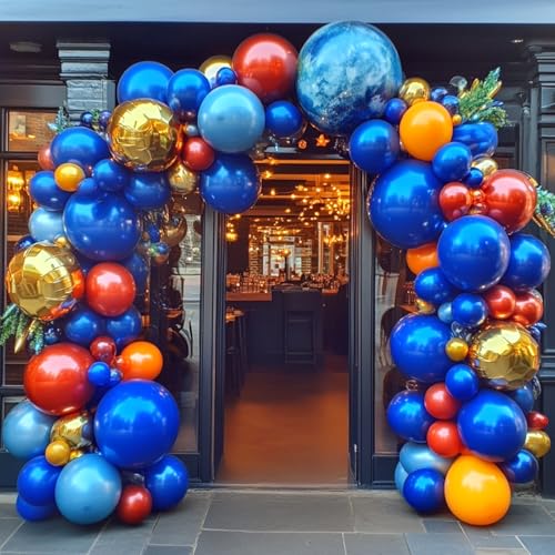 Image of RUBFAC 129pcs Dark Blue Balloons Different Sizes 18 12 10 5 Inch for Garland Arch for Birthday Gender Reveal Baby Shower Graduation Party Decoration