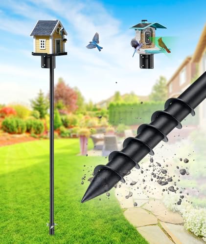 Heavy Duty Bird Feeder Pole - 109 Inch Adjustable Outdoor Pole Mount Kit with Auger Base for Easy Install, Use for Bluebird Houses, Hummingbird Feeders & Wildlife Watching (Feeder/House Not Included)