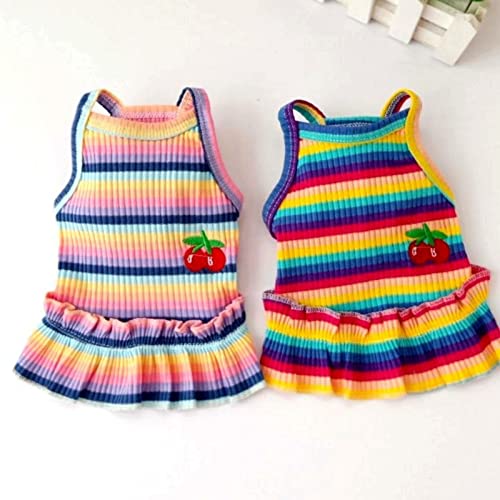 Dog Rainbow Stripe Dress Dog Summer Dress Cat Dress Outfits Soft Breathable Dog Cotton Outfits And Dog Clothes For Small Medium Large X-Large Xx-Large Dog Girls Puppy Lightweight Pet Dresses #TOP2