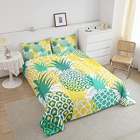 Pineapple Comforter Set with Pillow Case Green Yellow Fruit Bedding Set Girls Women Full Size Comforter Tropical Pineapple Soft Comforter Set Machine Washable 51zwI7d9IRL. SS280