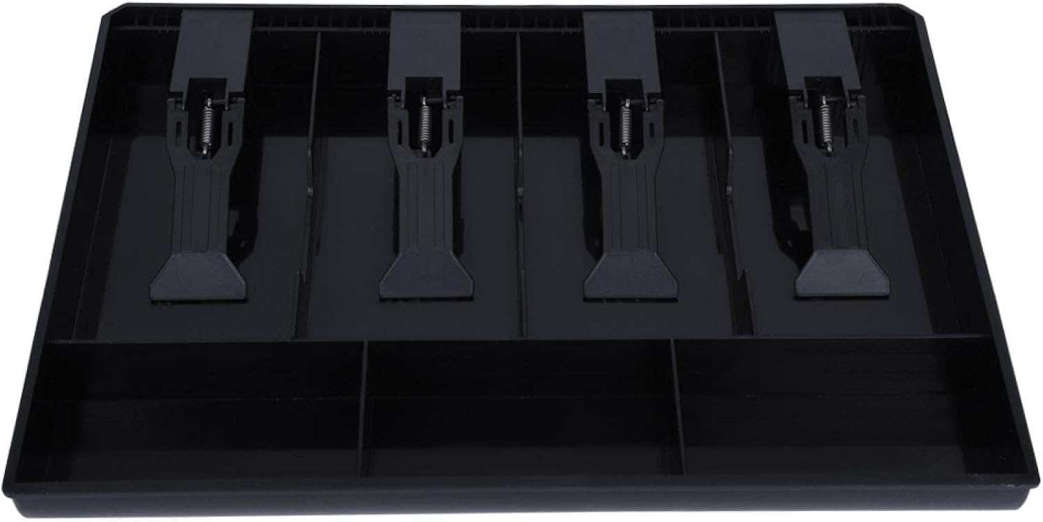 Mini Cash Register Drawer, 4 Bill 3 Coin Removable Compartment Black Square Slot Insert Tray Durable Money Storage Case Safe Lock Box for Point of Sale System Stores Shops - Multi.-image-7