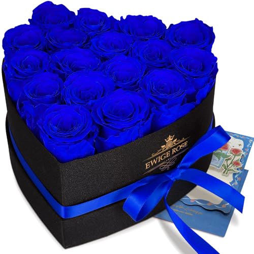 QHHENTOO 17 Infinity Rosen, Ewige Blau Rose Geschenke für Frauen, Konservierte Rose in Herzbox für Frauen Mutter zum Geburtstag Jahrestag Valentinstag Muttertag Weihnachten Hochzeitstag Rosenbox