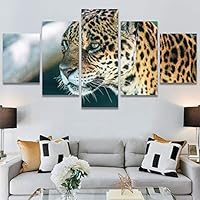 SIGNWIN 5 Panel Canvas Wall Art Animals Cheetah Closeup Contemporary Expressive Modern Artwork for Home Decorations Ready to Hang - 60