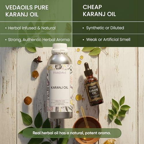 Image of VedaOils Cold Pressed Karanj Oil for Skin & Hair 100ml | Natural Herbal Oil for Scalp, Body & Massage | 100% Pure, Nourishing & Lightweight