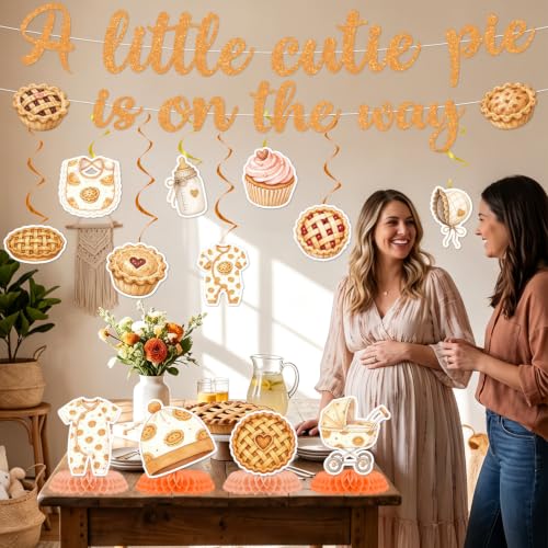 Image of Cutie Pie is on The Way Baby Shower Banner Honeycomb Set 14pc
