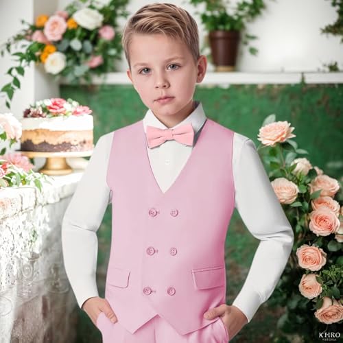 Boys Vest Kids Double Breasted V Neck Formal Wedding Waistcoat wtih Adjustable Back Strap4